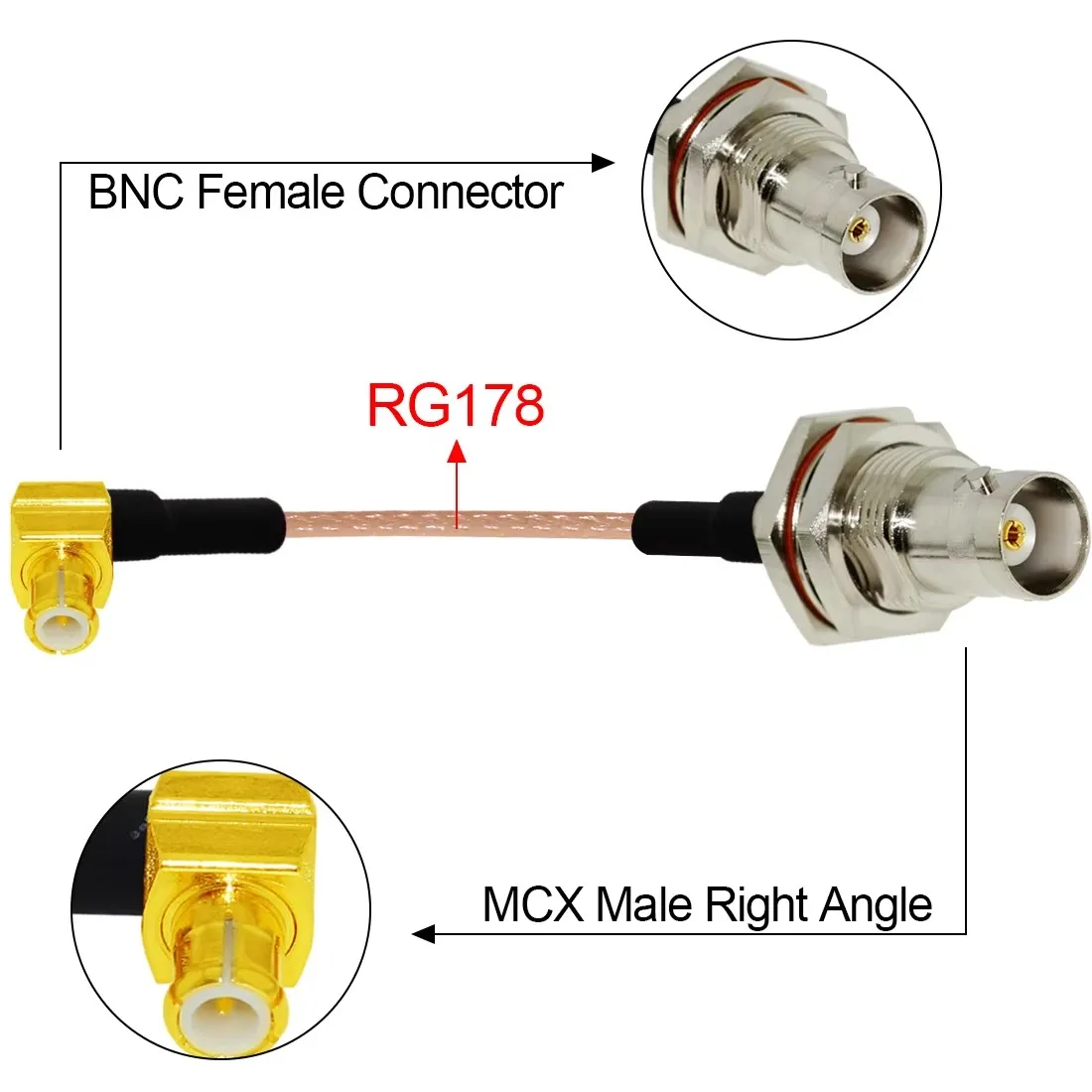 Drahtlose Modem Kabel MCX Stecker Rechtwinklig Schalter BNC Weibliche Pigtail Adapter RG316 RG174 RG178 Großhandel Schnelle Schiff 15CM – Detail 2