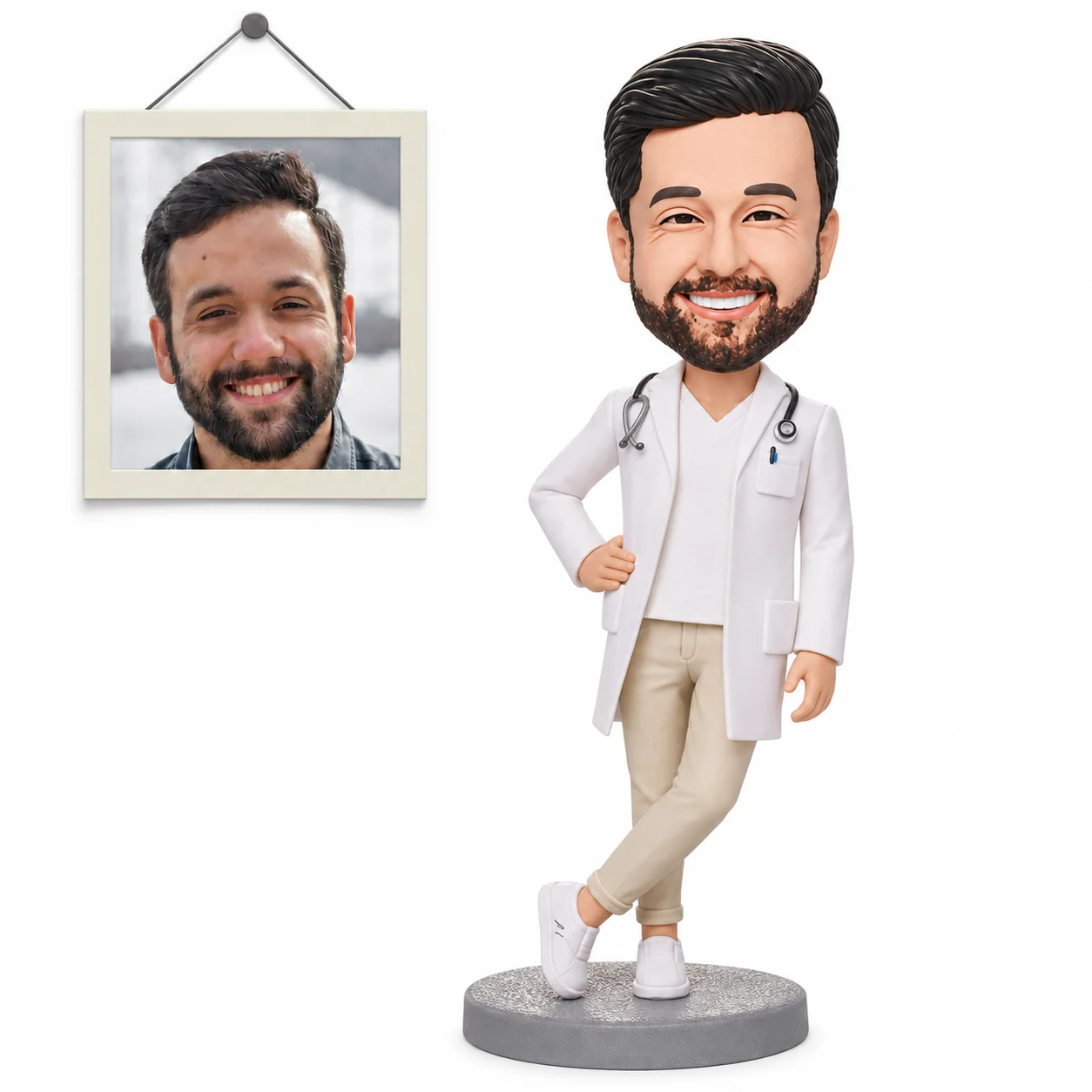 Personalized Physician Bobblehead, Casual White Coat Keepsake Gift
