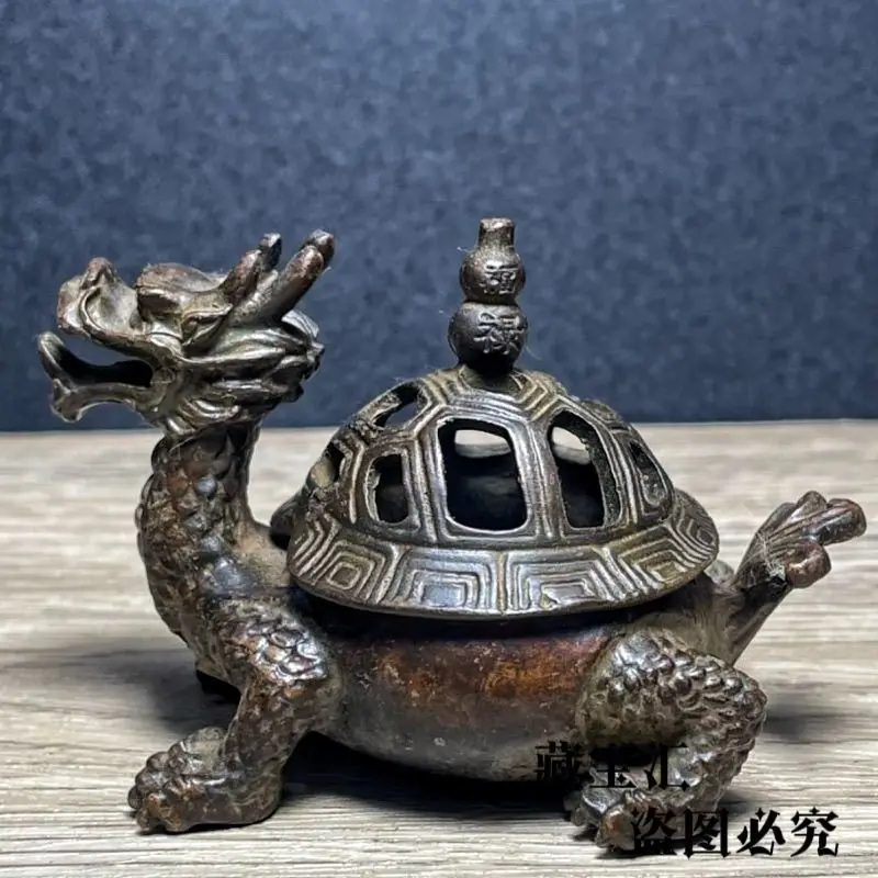 Old Unearthed Dragon Turtle Incense Burner Old Patina Bronze Censer With Lid Home Desktop Decoration Town House Collectible