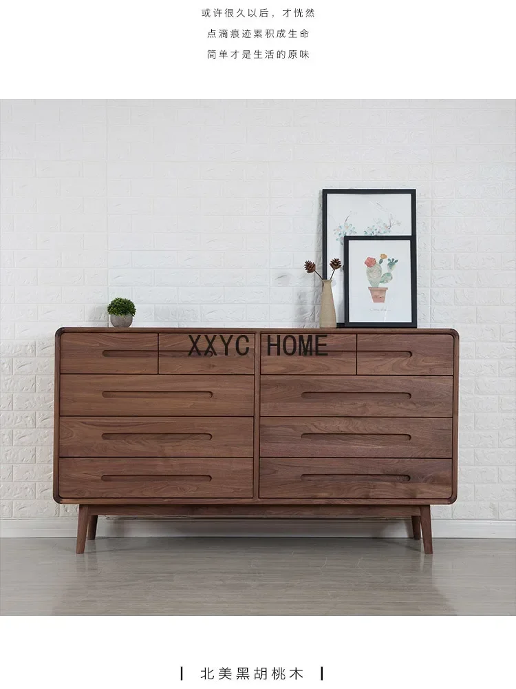 الشمال الجوز الأسود خشب متين 10-دراز خزانة غرفة المعيشة غرفة نوم درج على غرار خزانة الحديثة الحد الأدنى خزانة
