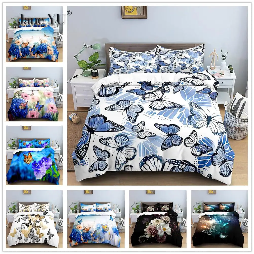 

3d Digital Printing Quilt Cover Small Fresh Butterfly Series 3 Pieces Set Of Home Textile Bedding