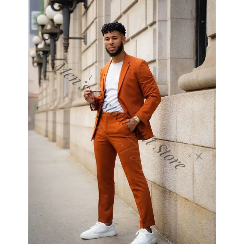 

Rust Color 2 Piece Suits For Men Notched Lapel Wedding Tuxedo Prom Blazer Slim Fit Groom Wear 2 Piece Jacket Pant Set Cusal Wear