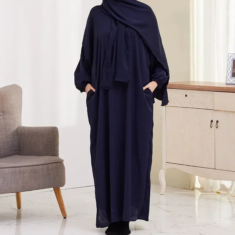 Imagem -05 - Ramadan Eid com Capuz Abaya Uma Peça Muçulmano Feminino Oração Vestuário Hijab Vestido Longo Roupas Islâmicas Dubai Nida Niqab Khimar Abayas