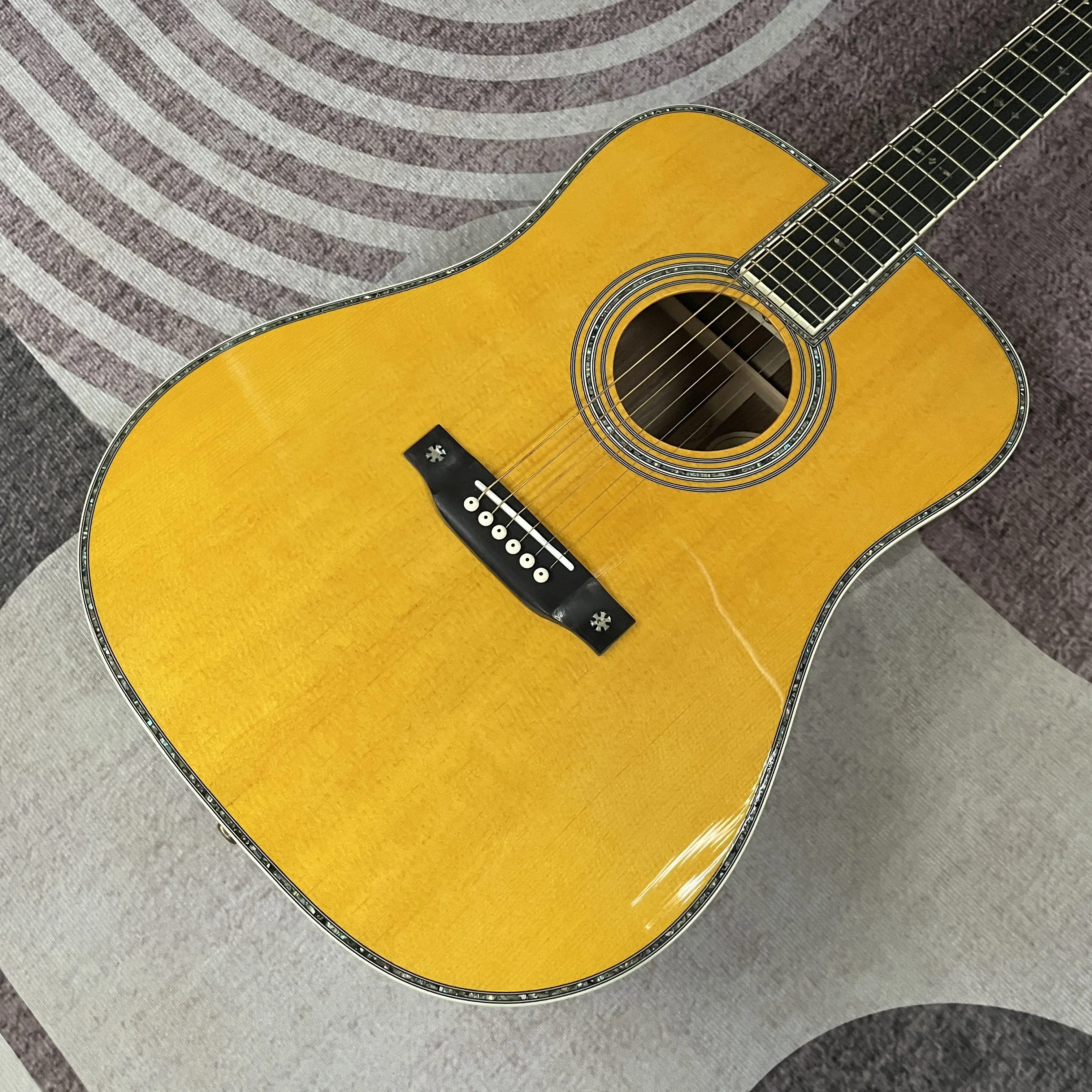 

d42 Acoustic Guitar NO EQ Yellow Body Top Solid Spruce Ebony Fretboard Fast Ship