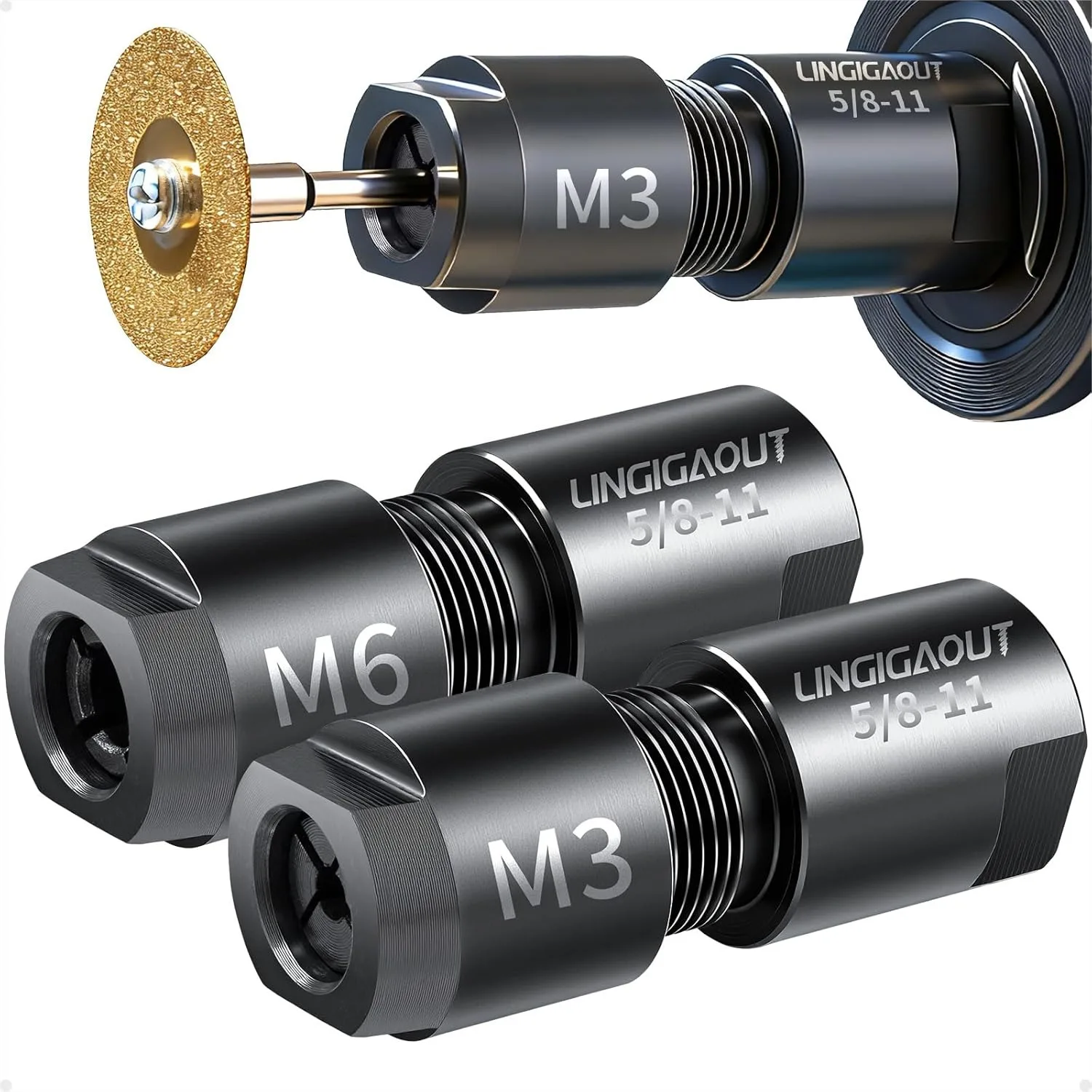 

2-Pack Angle Grinder to Die Grinder Adapter 5/8"-11 Thread with 1/4" & 1/8" Collets for Rotary Burrs Wood Carving Metal