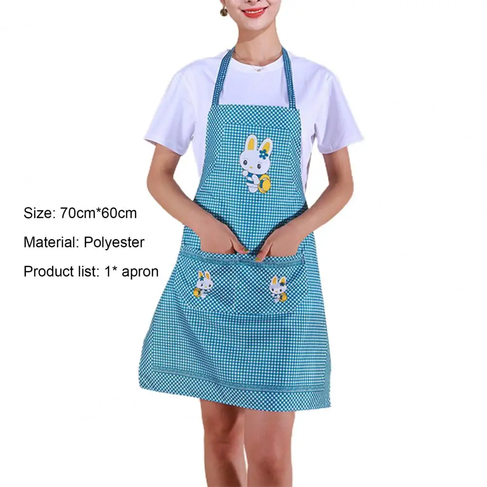 Kitchen Apron Sleeveless Waterproof Oil-proof Adjustable Double Pocket Cartoon Rabbit Adults Lady Women Apron Household Supplies