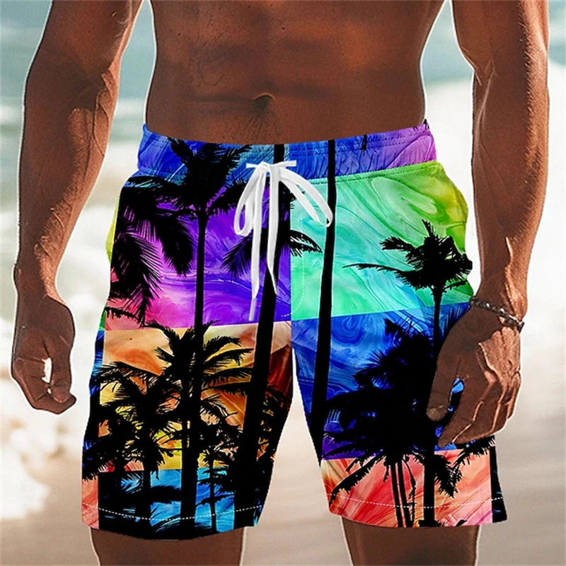 

Summer Hawaiian Beach Shorts For Men Full Print Coconut Trees Graphic Swimming Trunks Men's New Fashion Board Shorts Pant