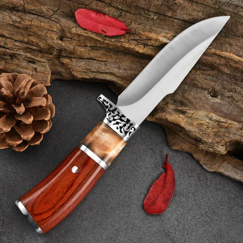 Outdoor Knife Meat Cleaver Hunting Knife High-end Colored Wood Handle Boning Knife Cutting Meat Cutter Kitchen Portable Cutting