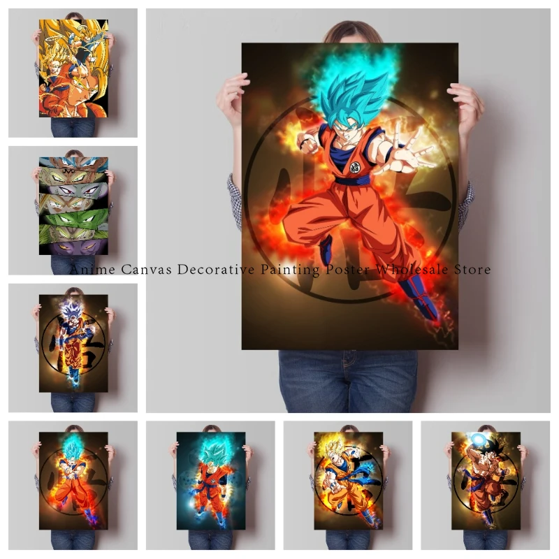 Bandai-Póster impreso en lienzo de Anime clásico, figuras de Dragon Ball Z, Majin Buu Beerus, decoración artística Vintage para pared de Bar y habitación del hogar