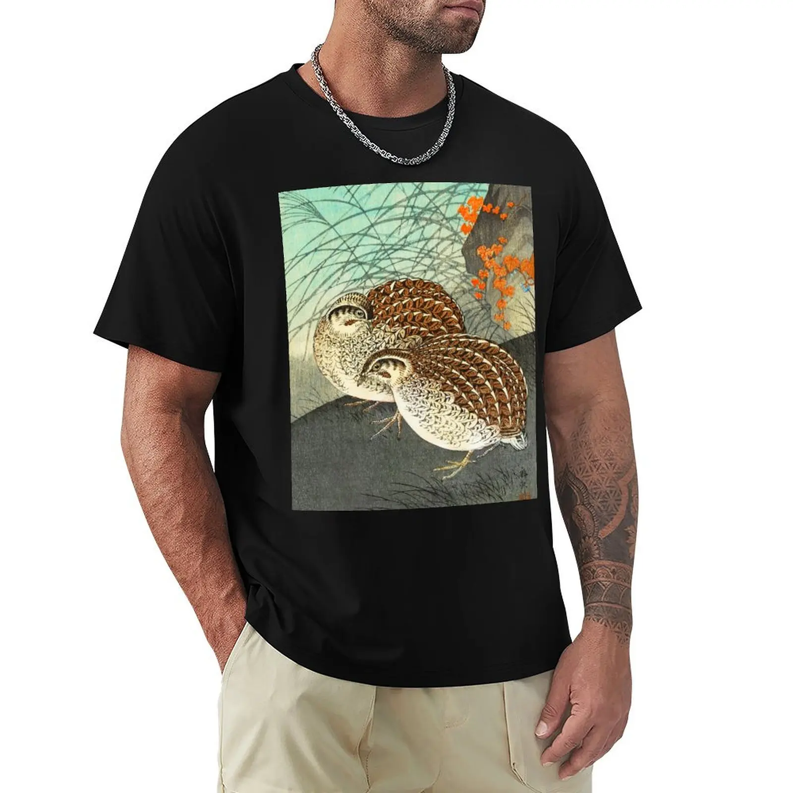 

Two quails at full moon (1900 - 1936) by Ohara Koson T-Shirt Big Size Short Sleeve Tee for Men
