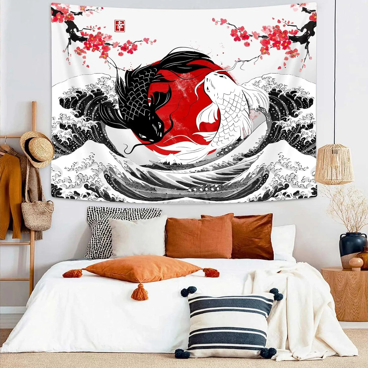 1 Piece Yin Yang Koi Tapestry - Polyester Wall Hanging, Machine Washable, Suitable for Bedroom Living Room Decoration