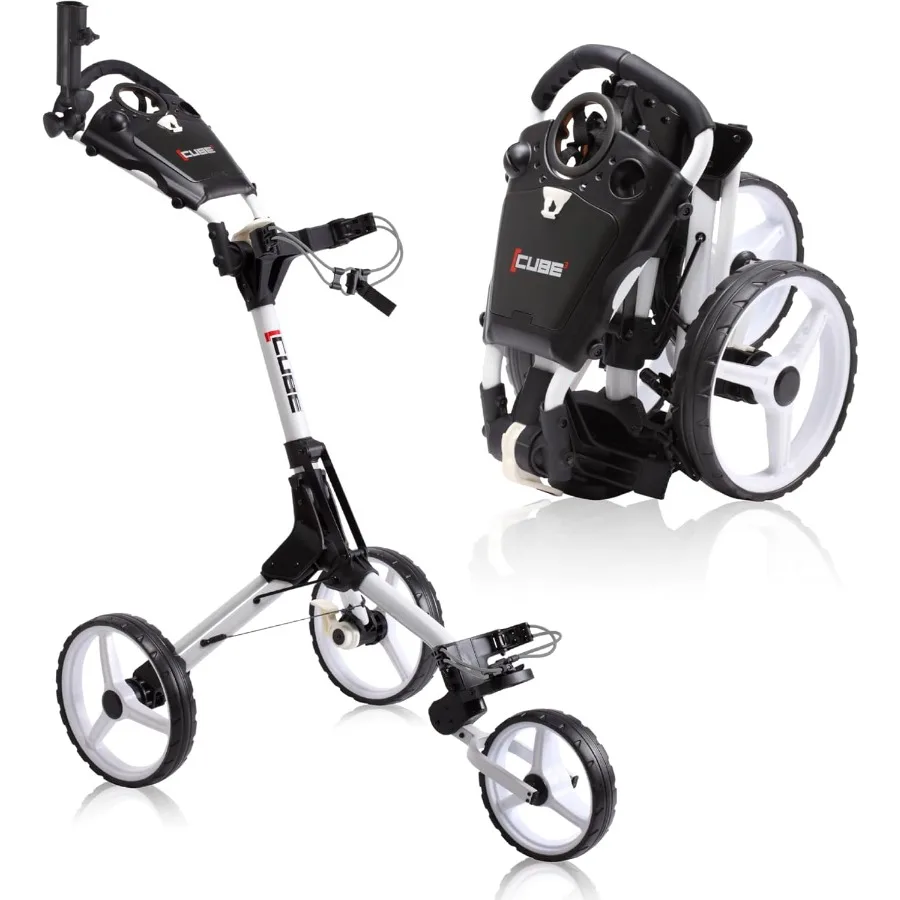 عربة جولف ذات 3 عجلات من CUBE CART لسهولة النقل والتخزين - آلية فتح/إغلاق بخطوتين - أصغر قابلة للطي
