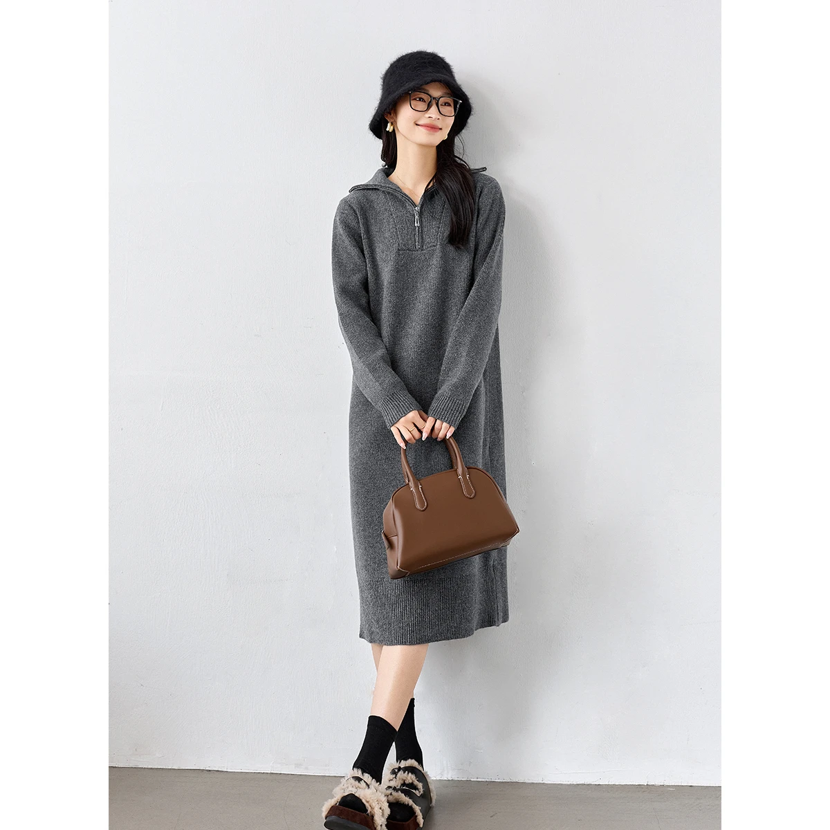 VIMLY-maxivestido tejido de cuello alto para mujer, ropa de trabajo de invierno, vestidos elegantes rectos para mujer, suéter de manga larga, vestido femenino 73582