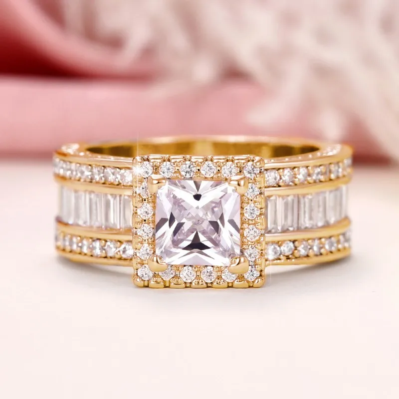 Huitan Classic Design Women Rings for Engagement Wedding Luxury Princess Square Cubic Zirconia Sparkling Bridal Rings Jewelry