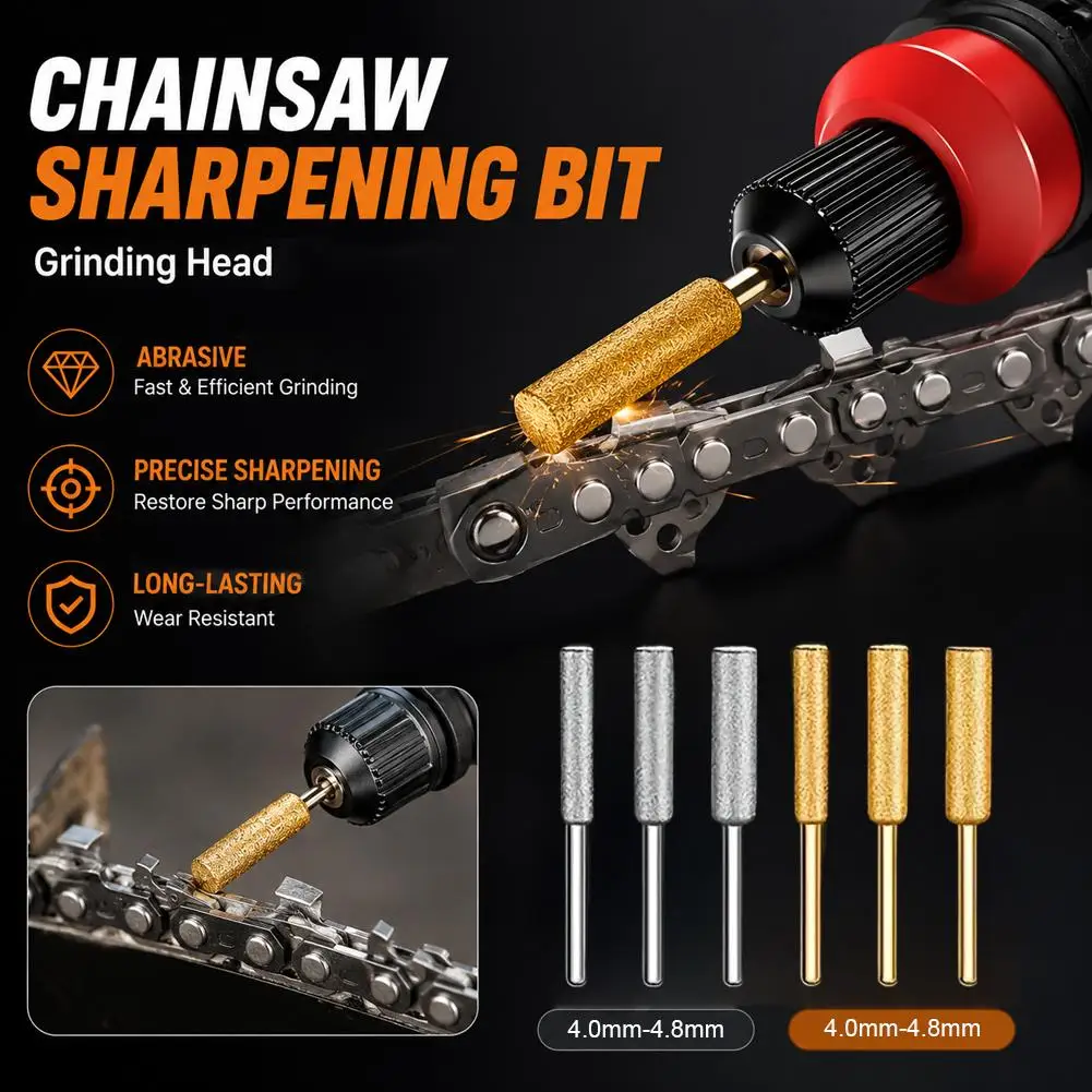 4/4.8/5.5mm Diamond Coated Cylindrical Bur Universal Chainsaw Chain Files Sharpener Electric Grinder Sharpening Tools