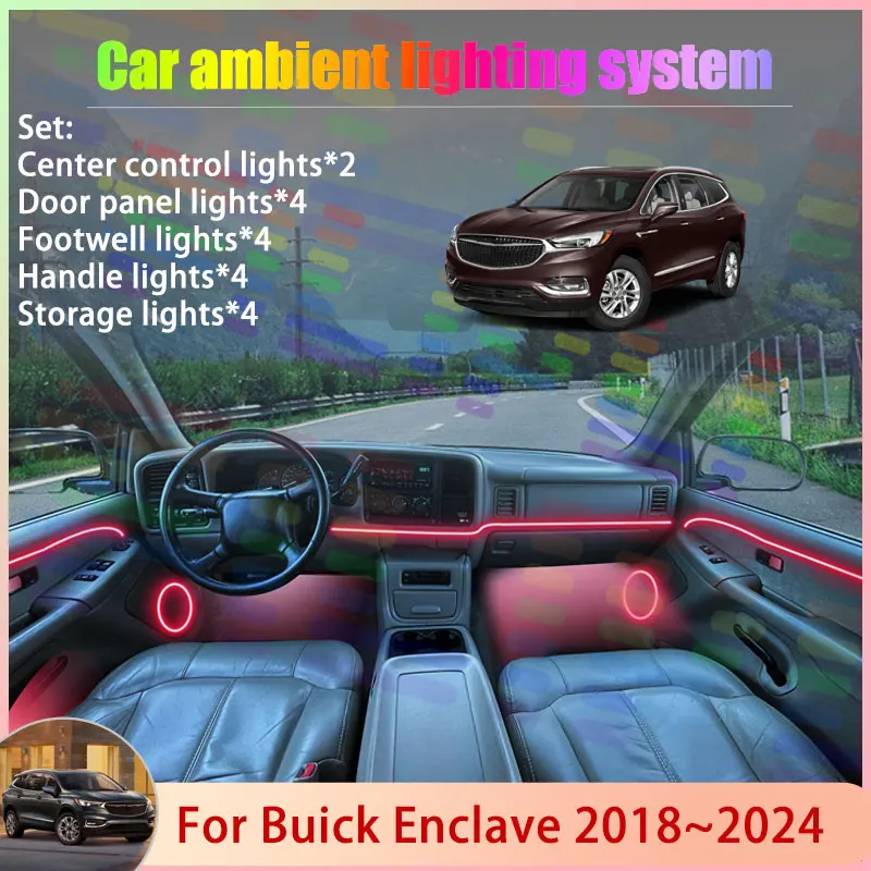 For Buick Enclave 2018~2024 2019 2020 MK2 2th 2rd 2/24 in 1 Car Atmosphere Light Lamp RGB Shade Ensemble Streamer Atmosphere Set