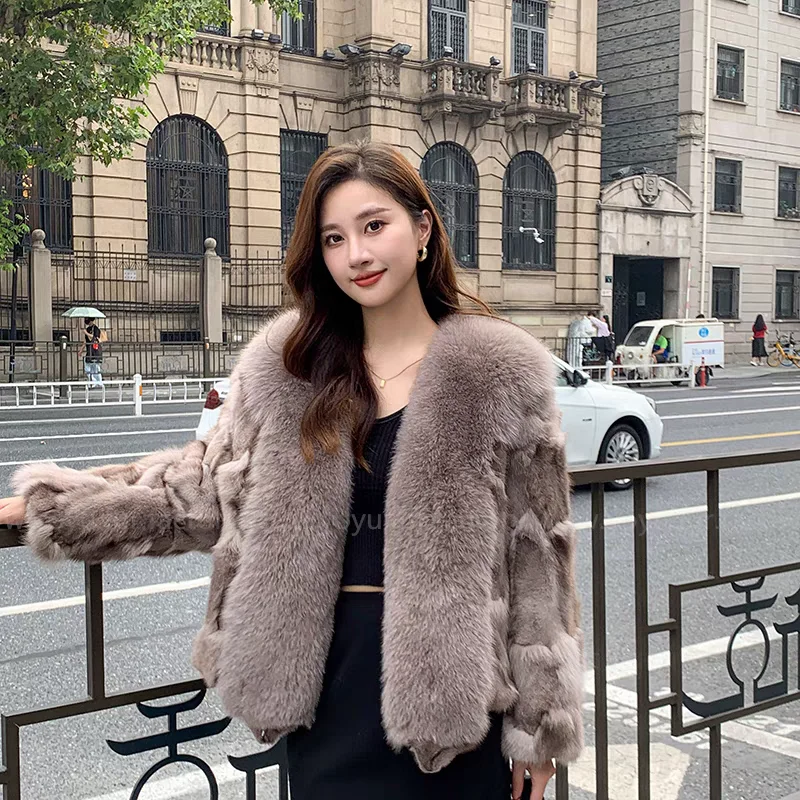 

Real Fox Fur Collar Natural Fox Fur Short Coat Winter Jacket Women Thick Warm Outerwear Streetwear New Fashion