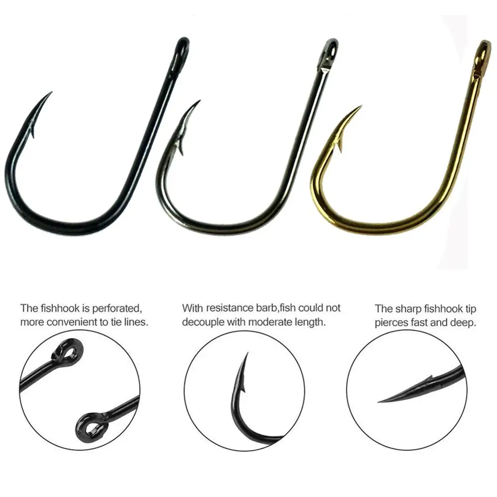 THKFISH 500pcs #3-#12 Fishing Hooks Freshwater Carbon Steel Jigging Barbed Hooks Kit Black Gold Carp Fishing Hook