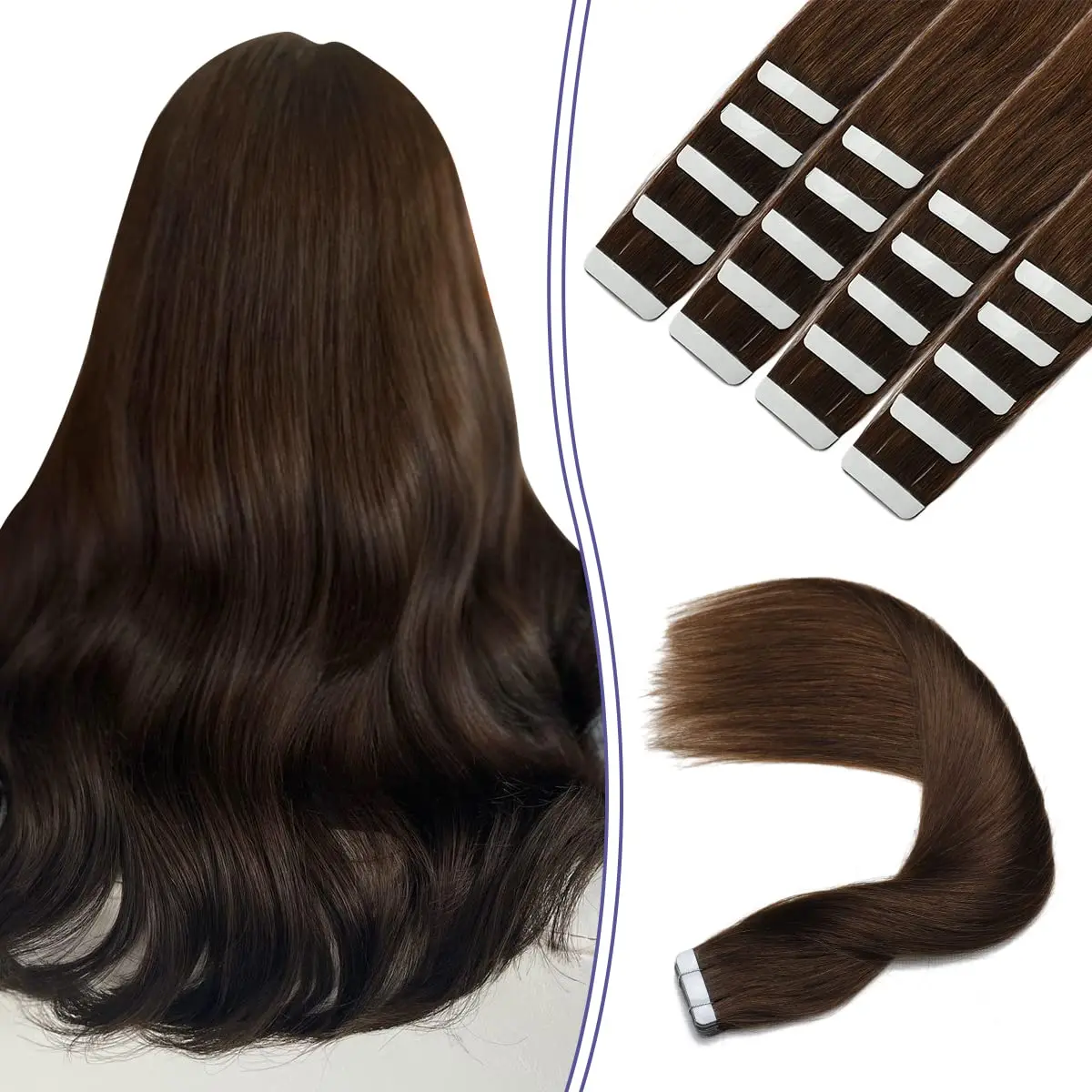 Hair Extensions Tape in Real Human Hair 14Inch Chocolate Brown Human Hair Thick Ends Tape Ins Straight Remy Hair 20Pieces #4