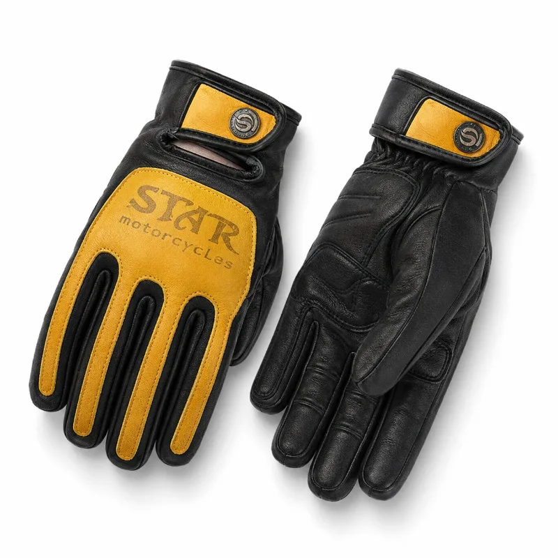 STAR FIELD KNIGHT Motorcycle Gloves Men Women Goatskin Leather Touchscreen Full Finger Vintage Riding Gear Adjustable Wrist