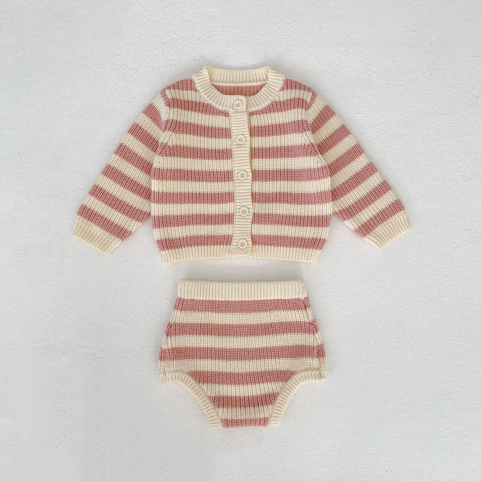 Baby Clothing Sets 2026 Spring Autumn New Baby Girls Boys Suit Knitted Cardigan And Bread Shorts Two Piece Set