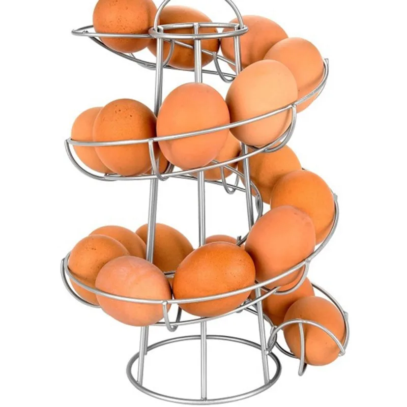 Modern Metal Egg Shelter Rack 24 Eggs Kitchen Countertop Egg Organiser Shelf Home Kitchen Supplies Spiral Storage Roller Rack