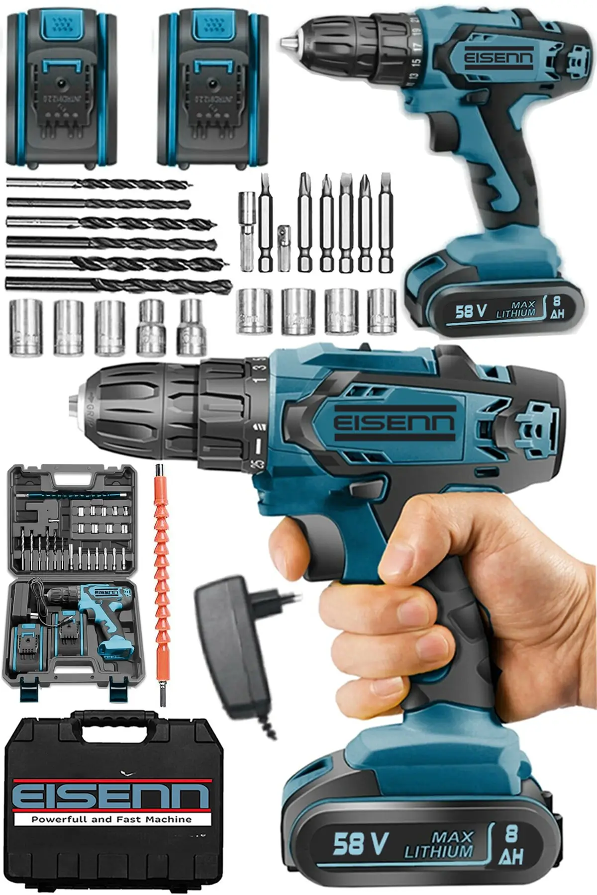 Technology North Darbeli 58 V 8 Ah Samsung 2 Cordless Rechargeable Drill 27 Parça Master Set