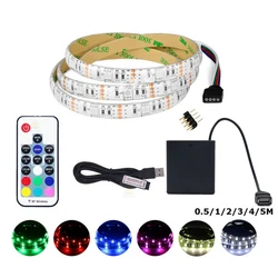 5V 5050 RGB Led Strip Light Tape Remote Control Kit USB / Battery Power With Switch Waterproof Flexible Lamp Decoration for Home