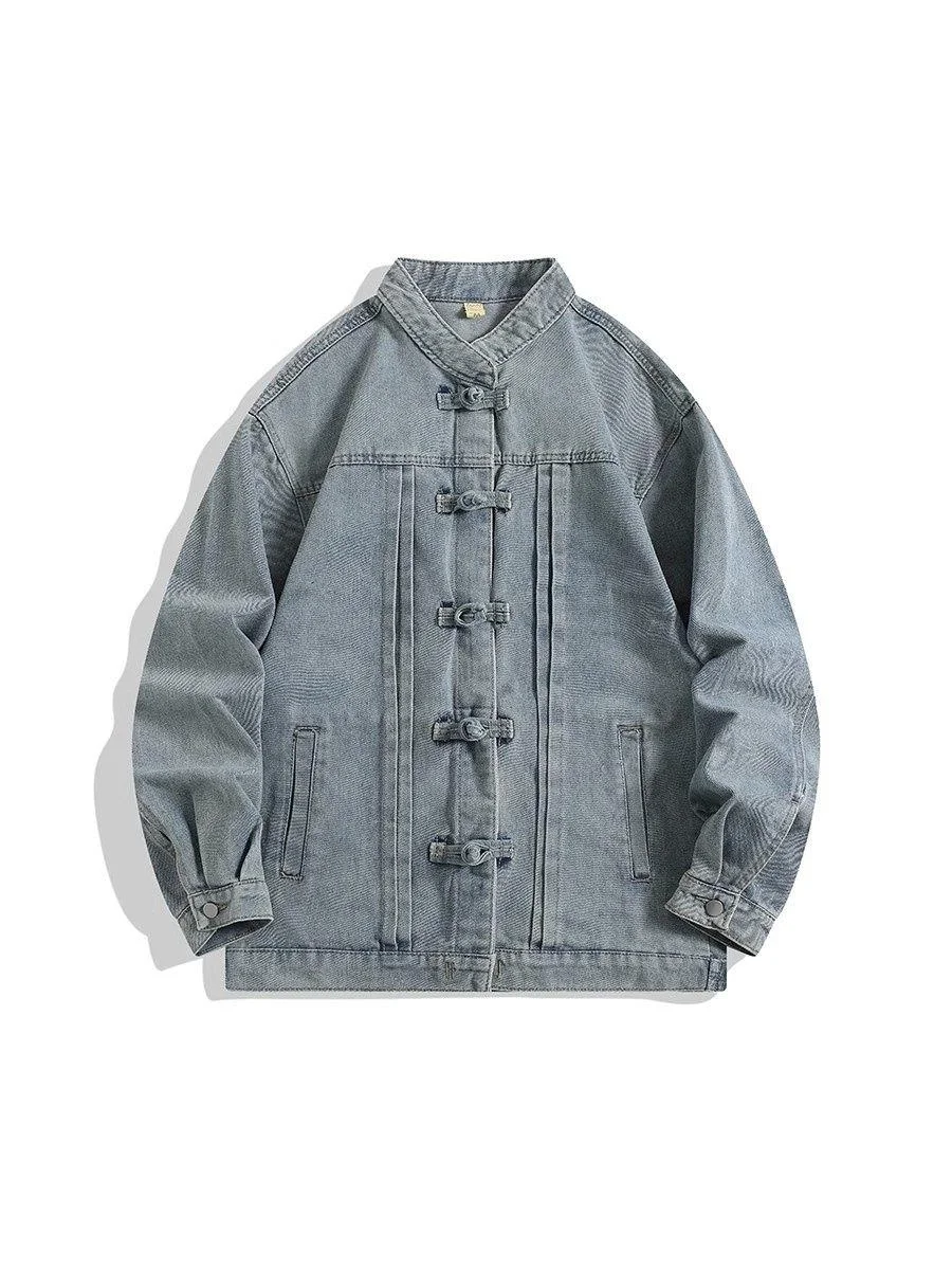 Vintage Chinese Style Denim Jacket Men Streetwear Oriental Clothes Autumn Male Jeans Coat 2026 Fashion Hip Hop Loose Outerwear