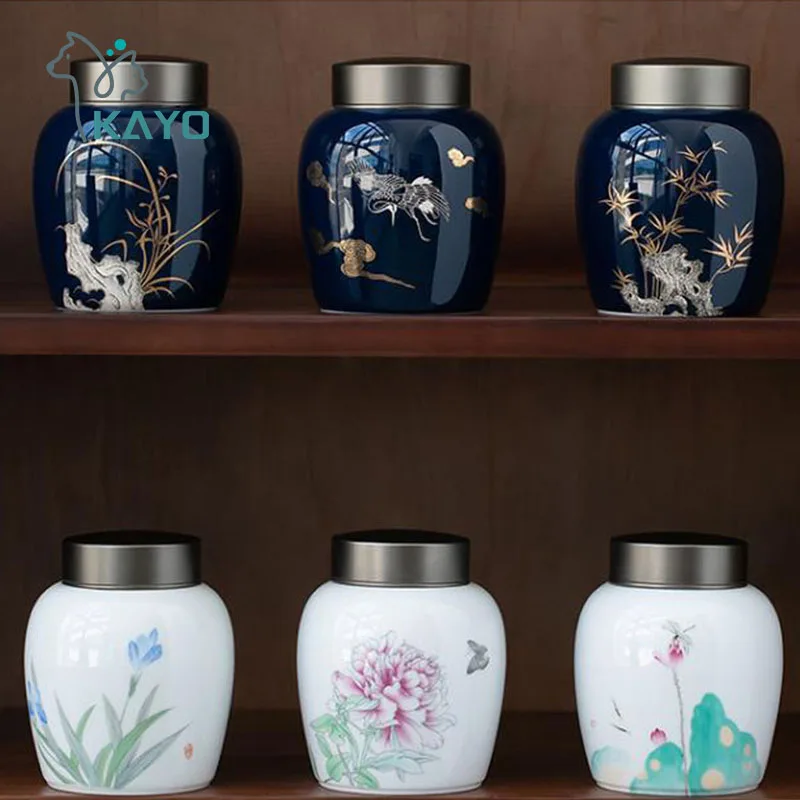 

Funeral Cremation Urns for A Small of Pet Ashes and Memorial- Hand-Painted Ceramics Sealed jar - Burial Urns at Home