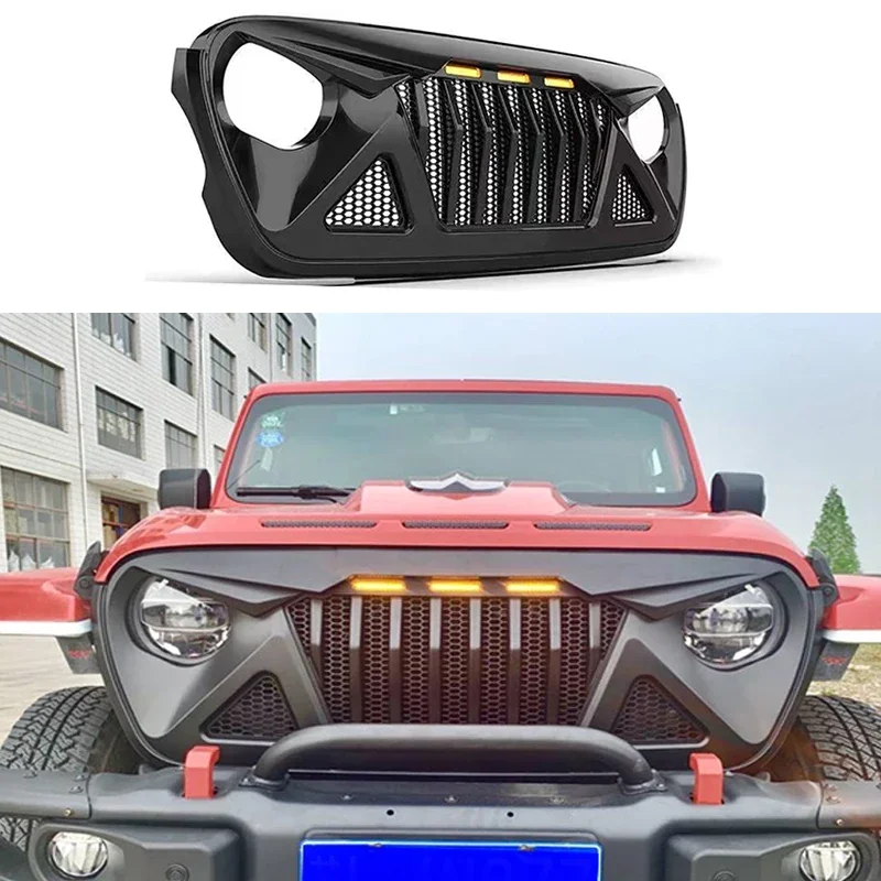 NEW Front Bumper Grille with Mesh Insert Fit For Jeep Wrangler JL 2018 2019 2020 With LED Light Modified Racing Grills