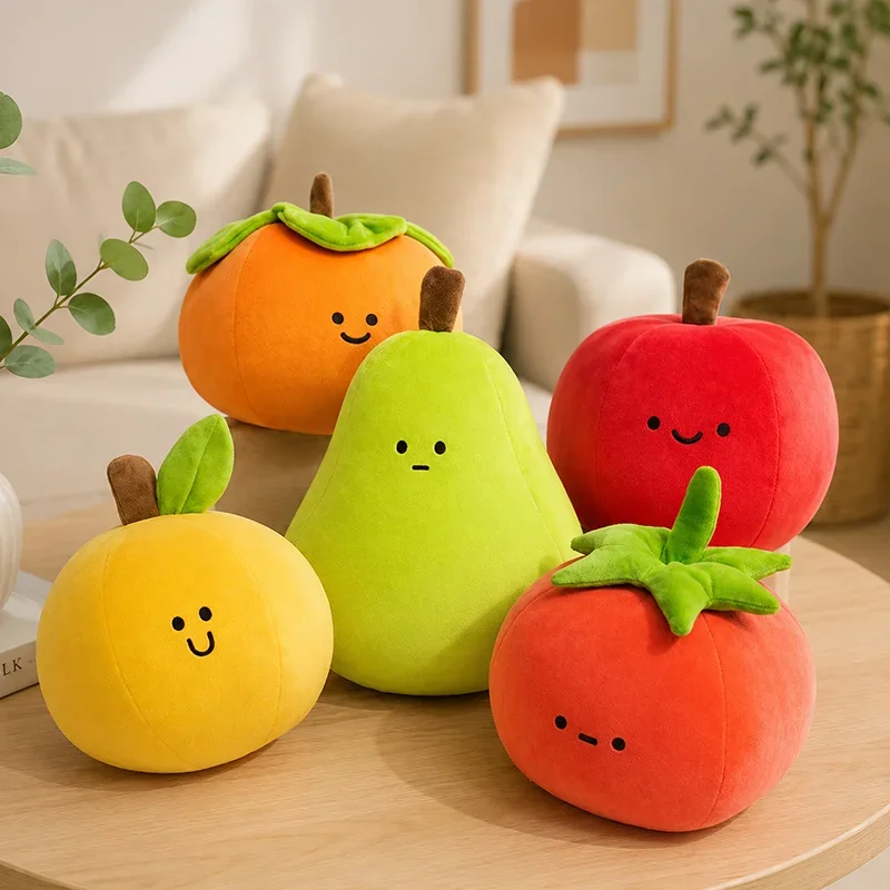 Simulation Fruit Plush Pillow Soft Apple Tomato Pear Orange Persimmon Stuffed Toy Cute Food Doll Home Decor Gift
