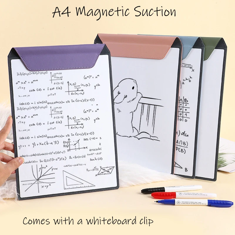 Leather Writing Board A4 Size Magnetic Absorption Whiteboard Handwriting Board Clip Erasable Multifunctional Writing Pad Folder