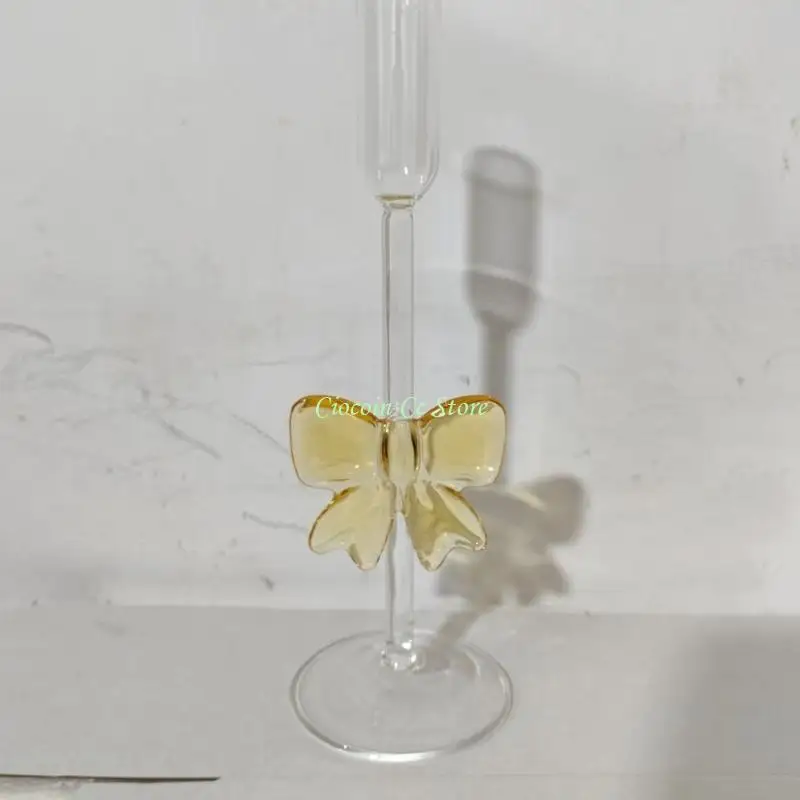 X90F Borosilicate Glass Bowknot Taper Holders Decorative Candlestick Stand For Living Room Bedroom Centerpieces Decors