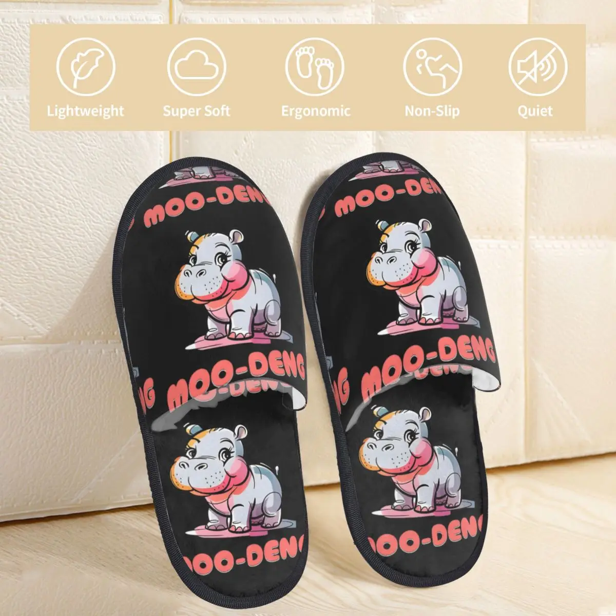 Moo Deng Baby Pygmy Hippo In Thailand Winter Slippers Indoor Cozy Memory Foam Slippers Non-slip