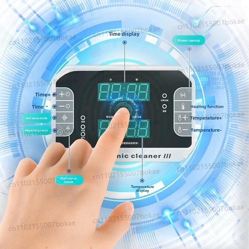 Touch ultrasonic cleaning machine with degassing variable wave power frequency scanning