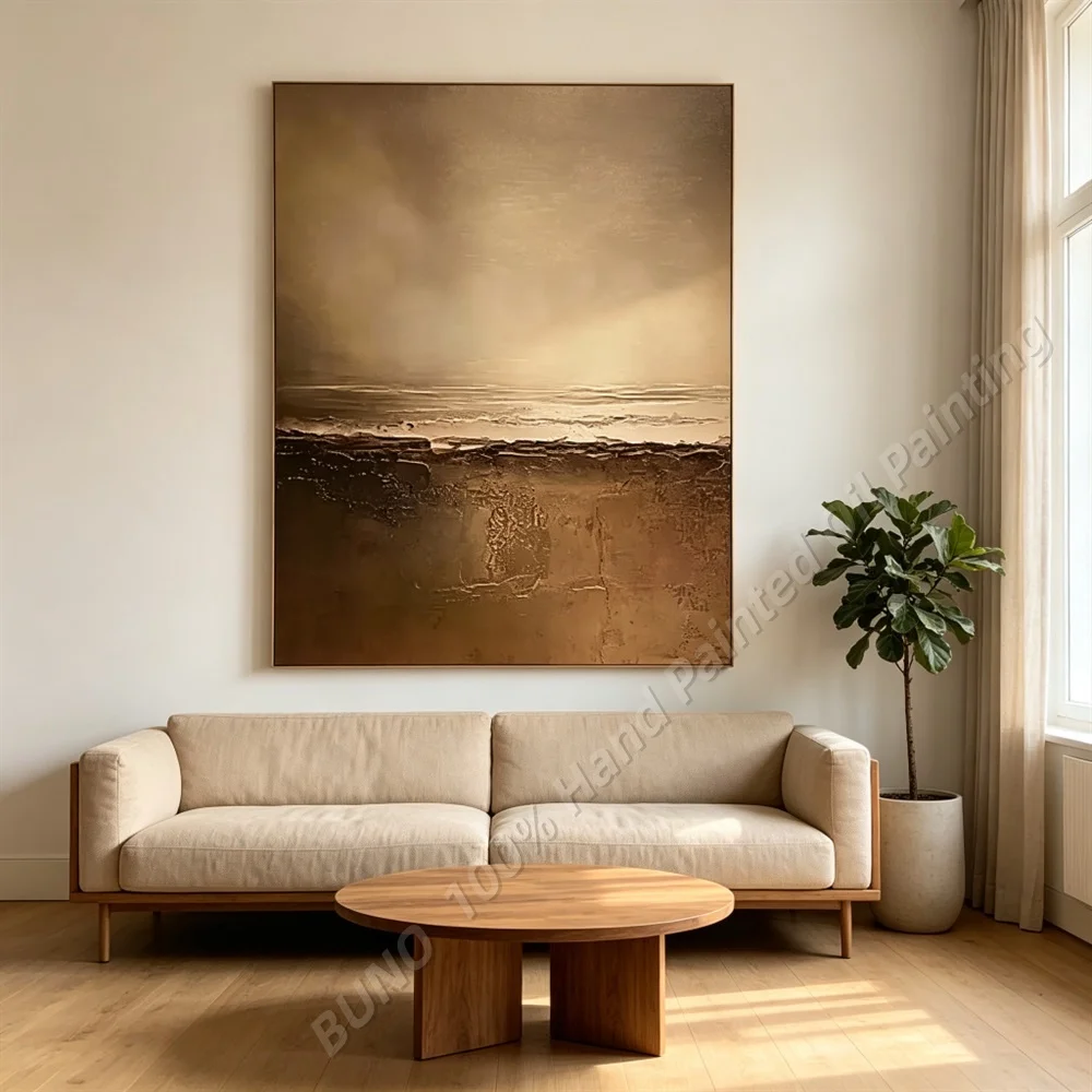 Hand Painted Abstract Oil Painting Original Palette Knife Wabi Sabi Canvas Wall Art Brown Home Living Room Bedroom Decor
