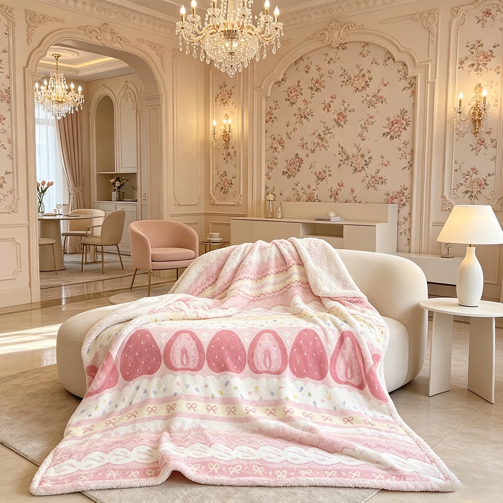 Sweet Strawberry Cake Flannel Blanket, Office Nap Shawl, Air Conditioning Blanket, Dormitory Student Lunch Break Cover Blanket