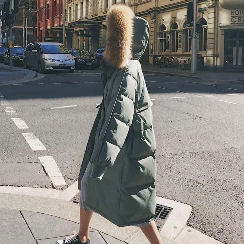 韓国風ルーズ厚手ミドル丈パーカー レディース 冬 フェイクファー襟付き 暖かいフード付きジャケット 女性用 ジッパーアップ ポケット付きコート