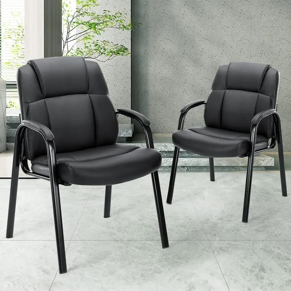 Apoio lombar Guest Chair Set, 2 Pack, Espuma Espuma Espessa Almofada, Metal Construção Frame, Preto, 2 Packs