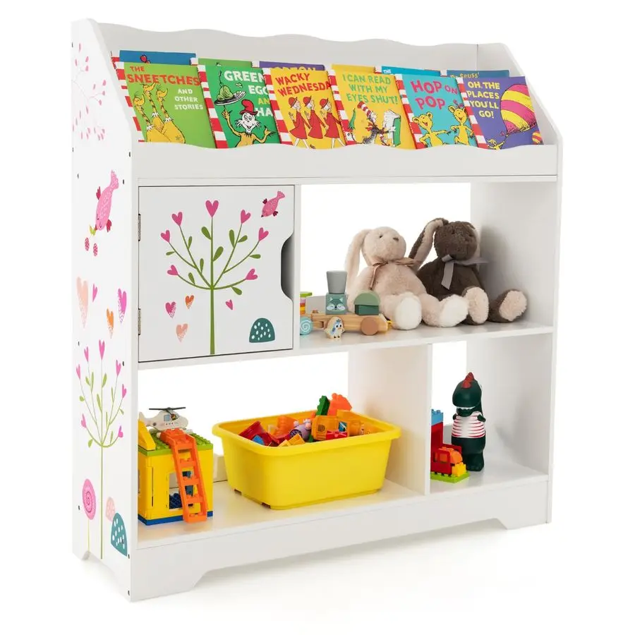Scaffale per bambini e organizer per riporre giocattoli, libreria multifunzionale per bambini con ripiano Montessori a 3 livelli, libro e giocattoli per bambini