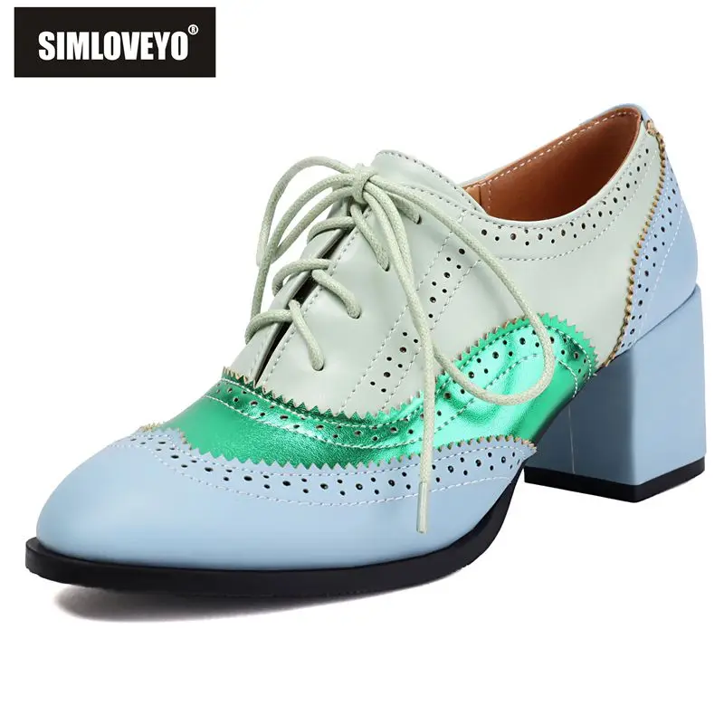 

SIMLOVEYO Разноцветные женские блестящие туфли-лодочки с круглым носком на блочном каблуке 6 см, большой размер 46 47 48, повседневная офисная женская обувь для отдыха