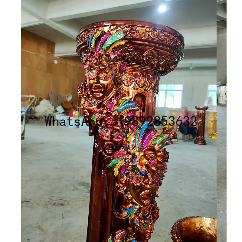BJ  European Style Roman Column Basin Vase Flower Column High-End Luxury Floor Ornament American Gold-Plated Craftsmanship