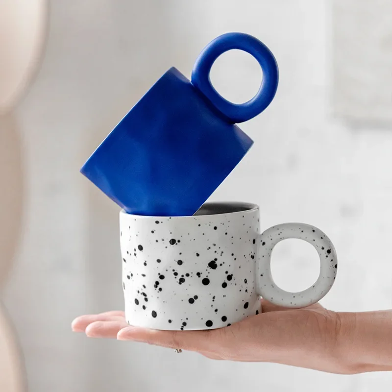 Klein Blue Ceramic Coffee Mug Creative Nordic Handmade Cup Ring Handle Ceramic Mugs for Coffee Porcelain Mug Beer Cups Drinkware