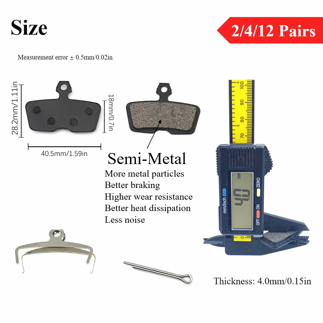 2/4/12 Pairs Bicycle Semi-Metal Disc Brake Pads For Sram Code R RSC (2012+), Guide RE, DB8, G2 RE