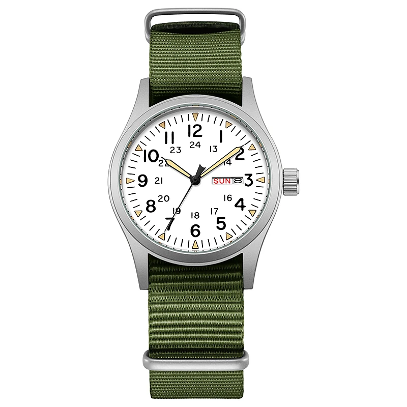 

TPW 2026 Luminous 38mm Men's Field Watch Easy Read Fabric Strap 24hr Display Date Day Function Quartz Movement