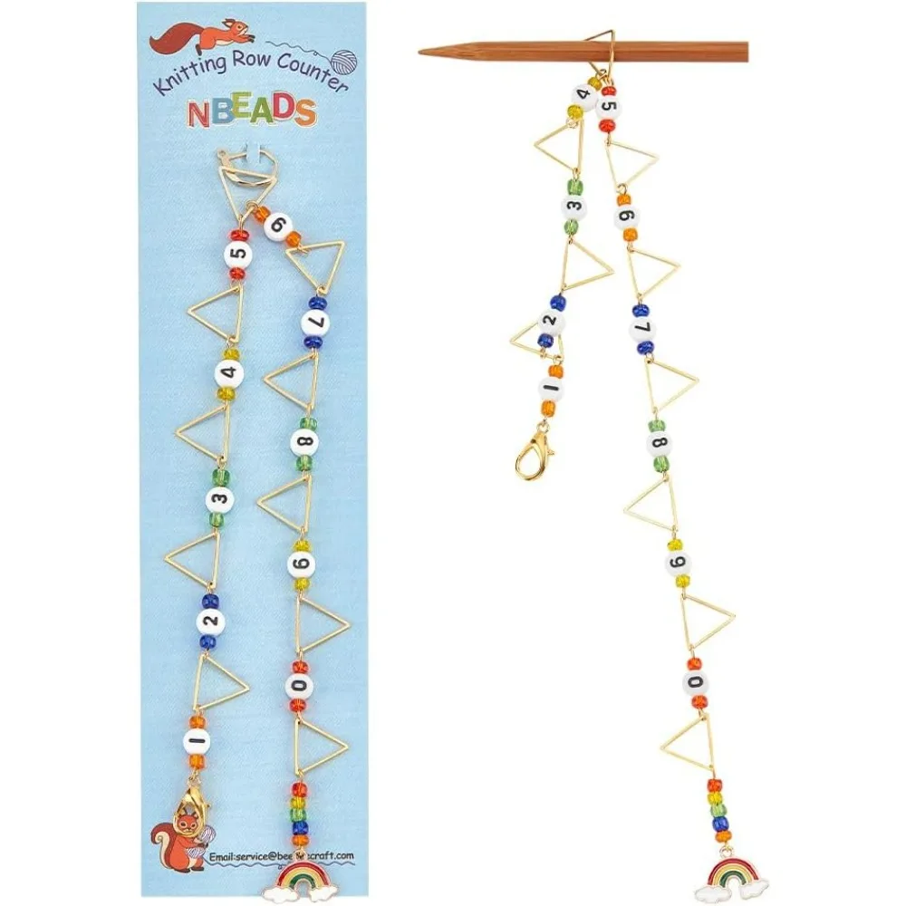 

2 Pcs Triangle Ring Knitting Row Counter Chains Alloy Enamel Rainbow Pendant Stitch Marker with Zinc Alloy Lobster Claw Clasp