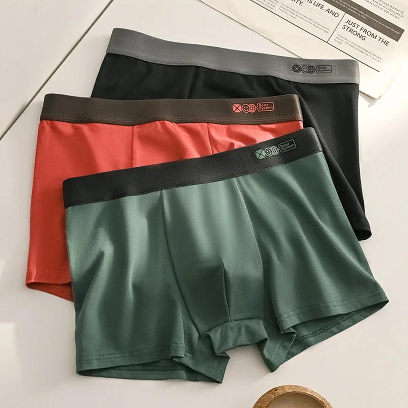 5-Piece Men's Cotton Solid Color Mid Waist Flat Angle Pants, Casual Sports Elastic Underwear, Men's Breathable Underwear