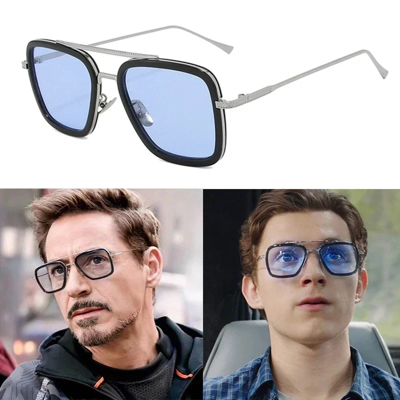 Tony Stark-gafas de sol de Iron Man, lentes de sol Vintage con montura cuadrada de Metal