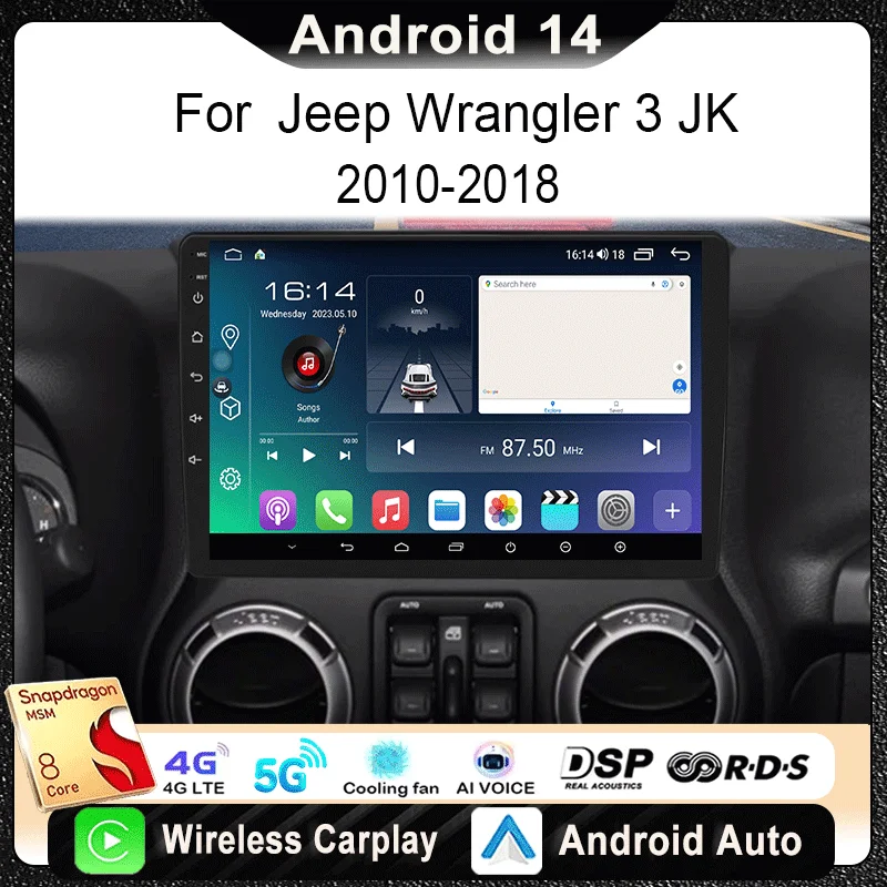 

For Jeep Wrangler 3 JK 2010-2018 Car Radio Multimedia Video Player Navigation Stereo GPS Android14 wireless Carplay Android Auto